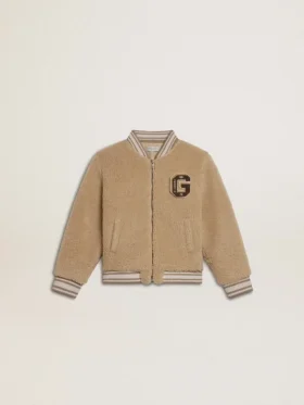 Giacca bomber in pile beige per bambini