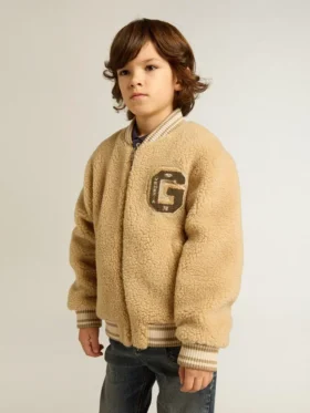 Giacca bomber in pile beige per bambini
