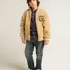 Giacca bomber in pile beige per bambini