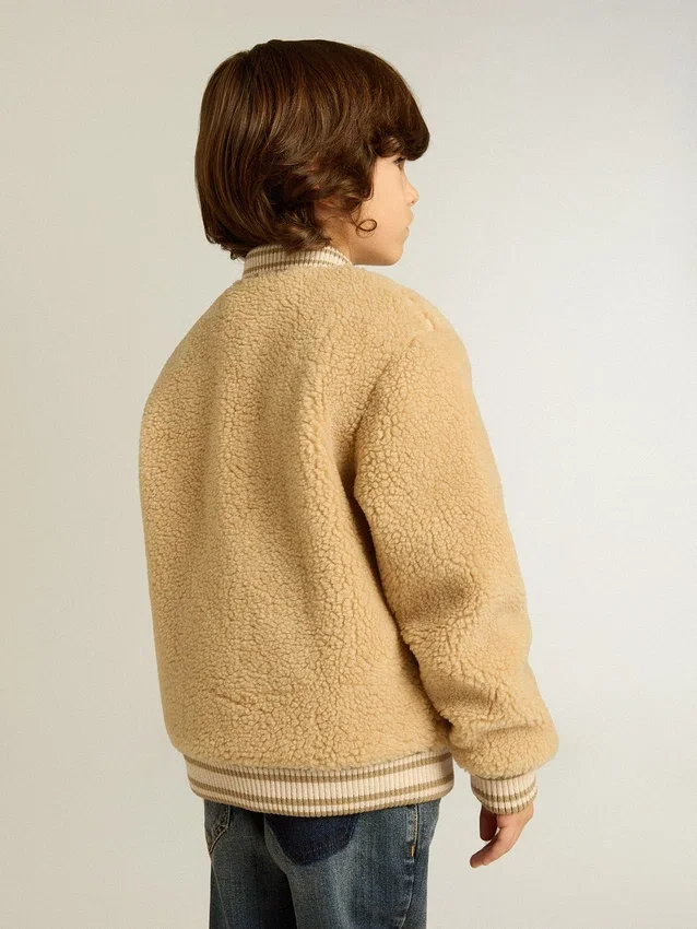 Giacca bomber in pile beige per bambini
