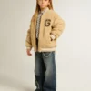 Giacca bomber in pile beige per bambini