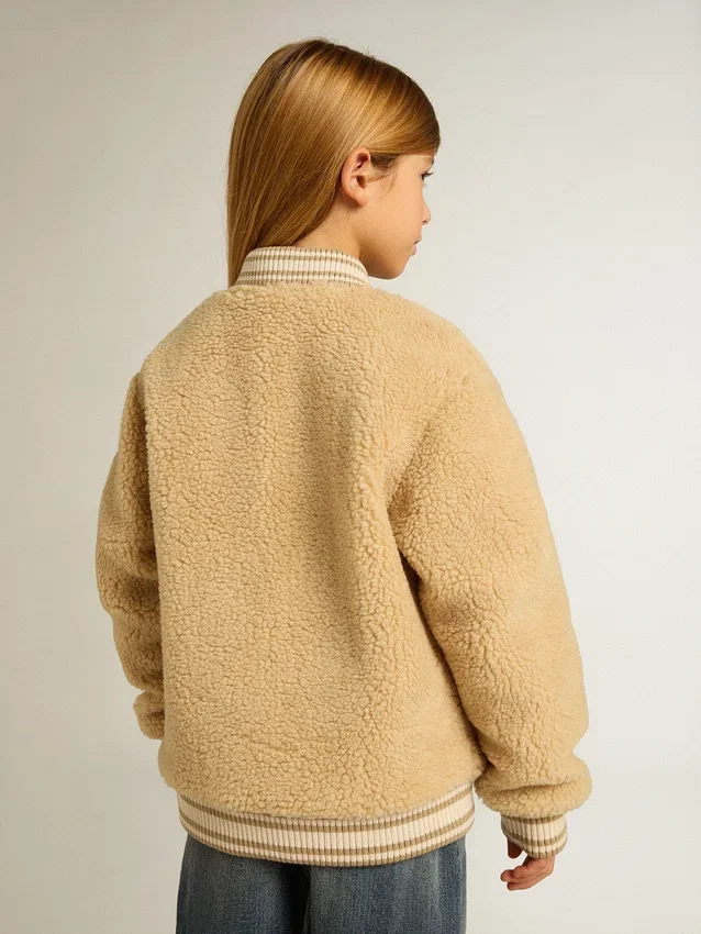Giacca bomber in pile beige per bambini