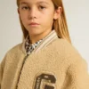 Giacca bomber in pile beige per bambini