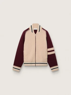 Giacca bomber unisex in maglia jacquard bianca e bordeaux