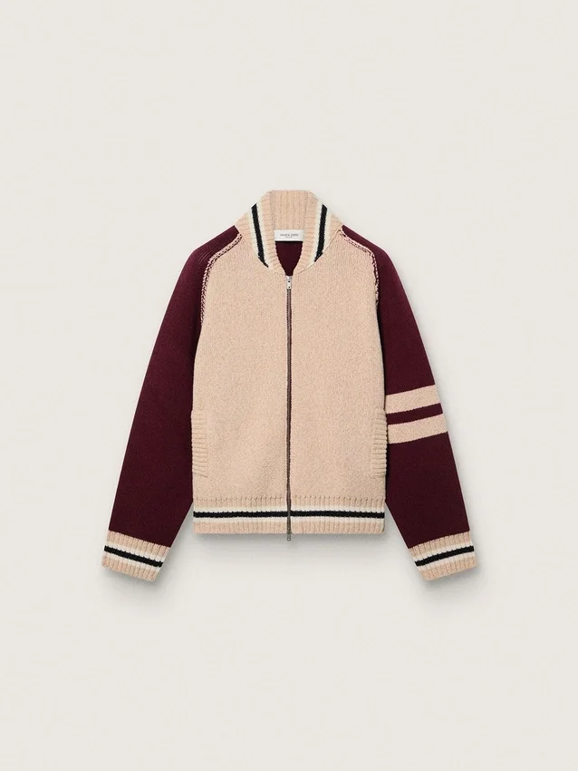 Giacca bomber unisex in maglia jacquard bianca e bordeaux