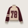 Giacca bomber unisex in maglia jacquard bianca e bordeaux