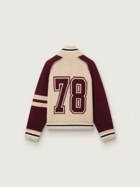 Giacca bomber unisex in maglia jacquard bianca e bordeaux
