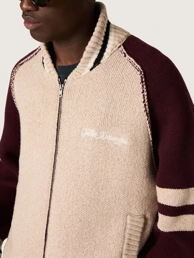 Giacca bomber unisex in maglia jacquard bianca e bordeaux