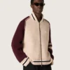 Giacca bomber unisex in maglia jacquard bianca e bordeaux