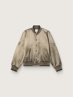 Giacca bomber unisex in raso verde con orli e collo a costine