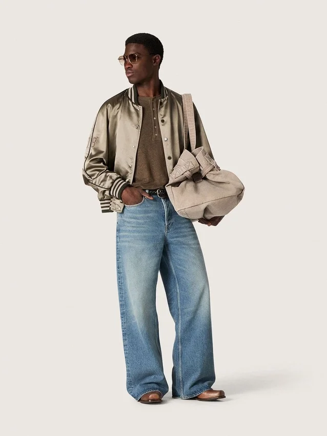 Giacca bomber unisex in raso verde con orli e collo a costine