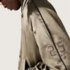 Giacca bomber unisex in raso verde con orli e collo a costine