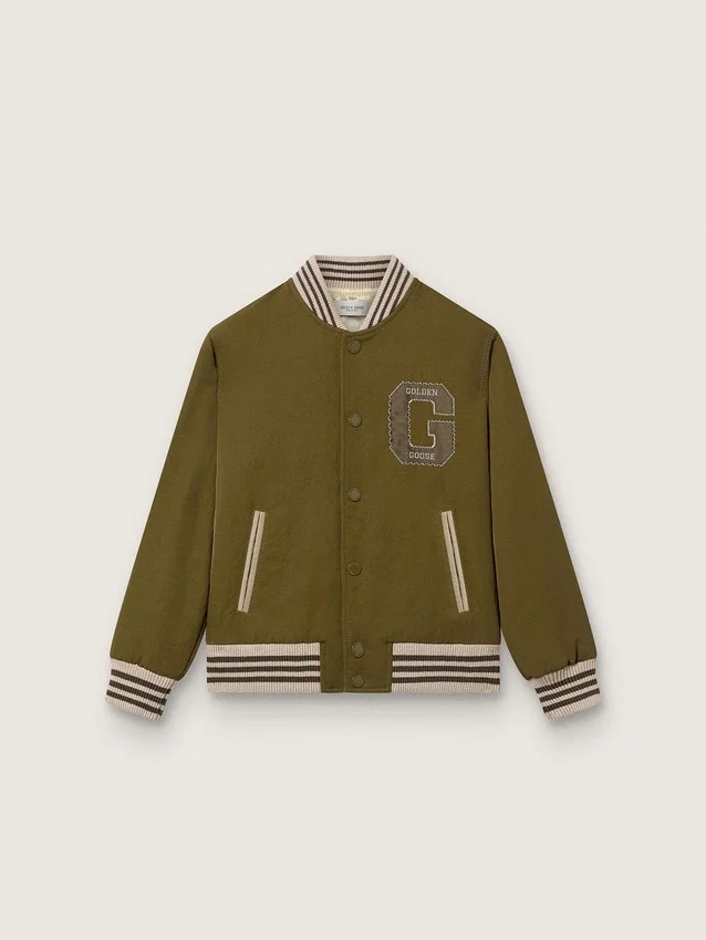 Giacca bomber unisex Journey in twill di nylon verde militare con toppa ricamata