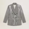 Giacca boyfriend doppiopetto in lana con motivo a micro pied-de-poule e paillettes