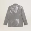 Giacca boyfriend doppiopetto in lana con motivo a micro pied-de-poule e paillettes