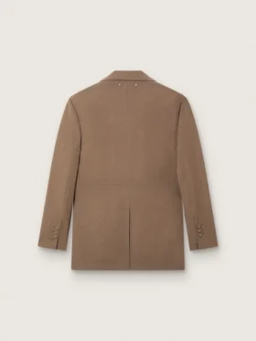 Giacca da donna doppiopetto in misto lana con motivo a chevron grigio tortora