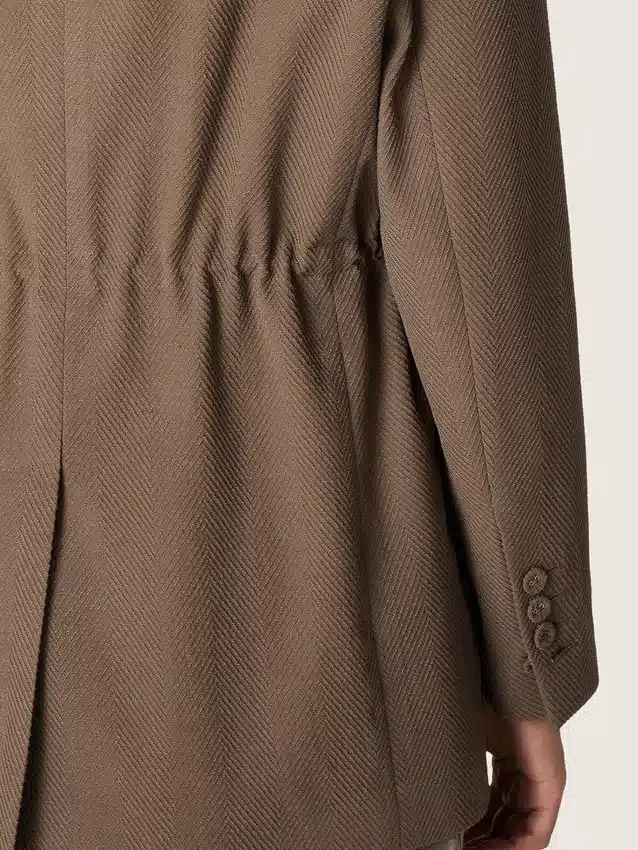 Giacca da donna doppiopetto in misto lana con motivo a chevron grigio tortora