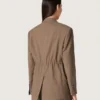 Giacca da donna doppiopetto in misto lana con motivo a chevron grigio tortora