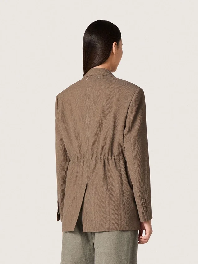 Giacca da donna doppiopetto in misto lana con motivo a chevron grigio tortora