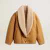 Giacca da donna in pelle di pecora con ampio collo a scialle in shearling