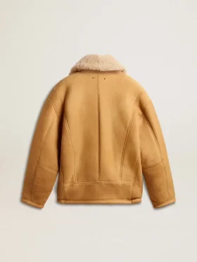 Giacca da donna in pelle di pecora con ampio collo a scialle in shearling