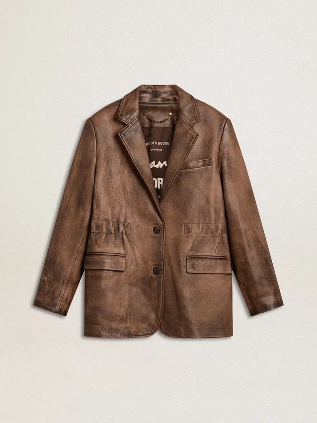 Giacca da donna in pelle marrone