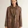 Giacca da donna in pelle marrone