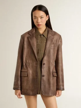 Giacca da donna in pelle marrone