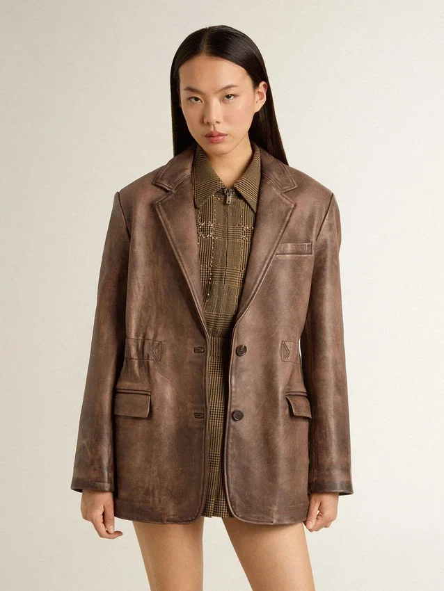 Giacca da donna in pelle marrone