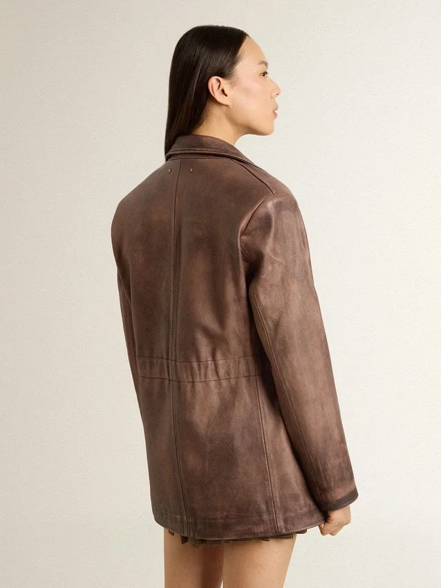 Giacca da donna in pelle marrone