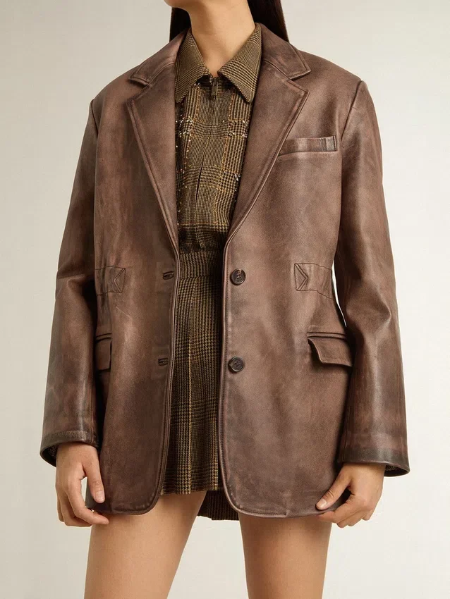 Giacca da donna in pelle marrone