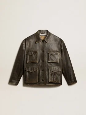 Giacca da donna in pelle nappa marrone invecchiata