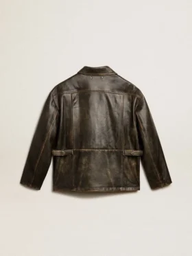 Giacca da donna in pelle nappa marrone invecchiata