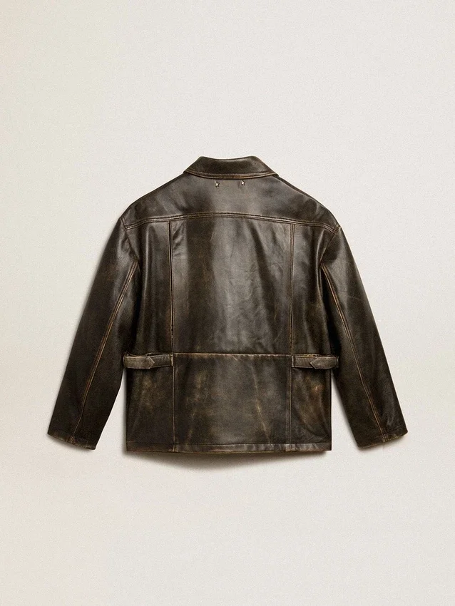 Giacca da donna in pelle nappa marrone invecchiata