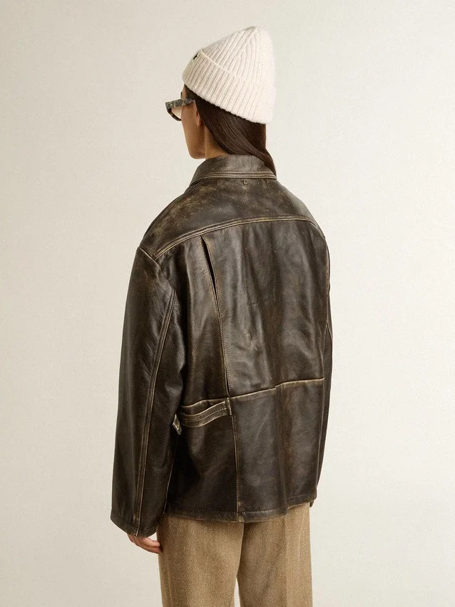 Giacca da donna in pelle nappa marrone invecchiata