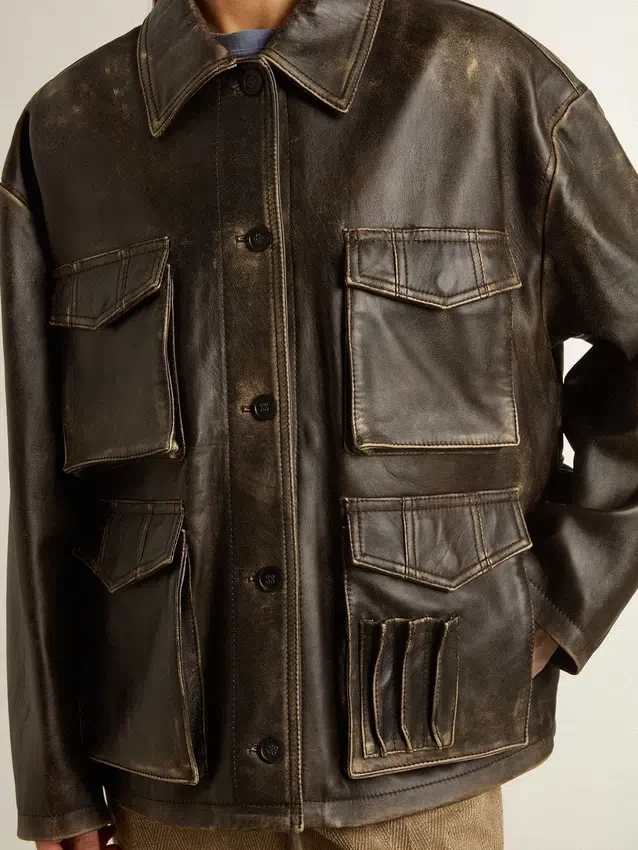 Giacca da donna in pelle nappa marrone invecchiata