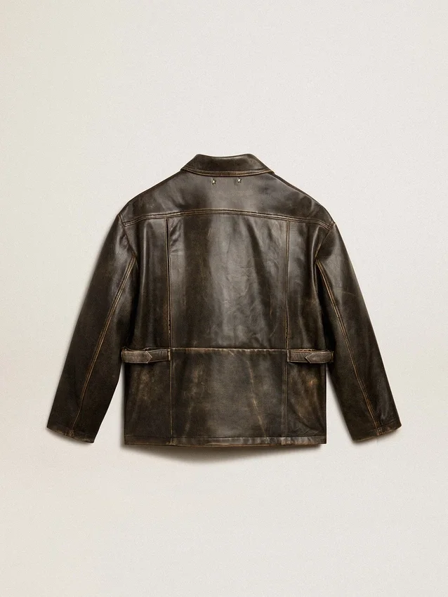 Giacca da donna in pelle nappa marrone invecchiata