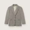 Giacca da donna in tessuto grigio con motivo Principe di Galles e ricami in cristallo