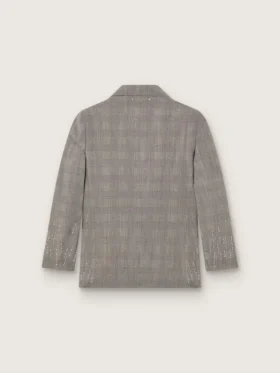 Giacca da donna in tessuto grigio con motivo Principe di Galles e ricami in cristallo