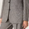 Giacca da donna in tessuto grigio con motivo Principe di Galles e ricami in cristallo