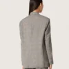 Giacca da donna in tessuto grigio con motivo Principe di Galles e ricami in cristallo