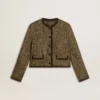 Giacca da donna Journey in tweed di lana con dettagli in pelle scamosciata color caffè