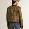 Giacca da donna Journey in tweed di lana con dettagli in pelle scamosciata color caffè