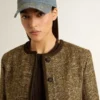 Giacca da donna Journey in tweed di lana con dettagli in pelle scamosciata color caffè