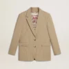 Giacca da donna monopetto beige a righe sottili con vestibilità oversize