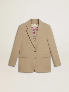 Giacca da donna monopetto beige a righe sottili con vestibilità oversize