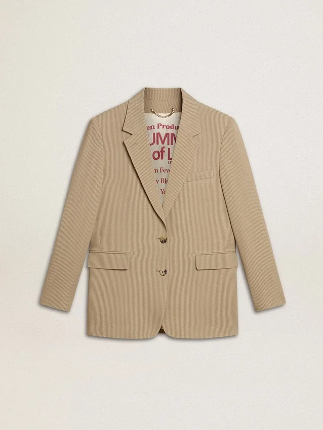 Giacca da donna monopetto beige a righe sottili con vestibilità oversize