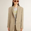 Giacca da donna monopetto beige a righe sottili con vestibilità oversize