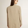 Giacca da donna monopetto beige a righe sottili con vestibilità oversize