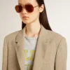 Giacca da donna monopetto beige a righe sottili con vestibilità oversize